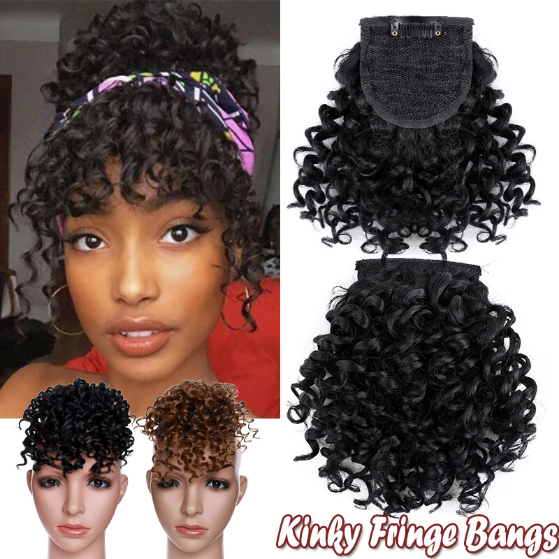 Afro Kinky Curly Bangs Clip in Fringe Bangs Hair Piece as Human Hair Extensions