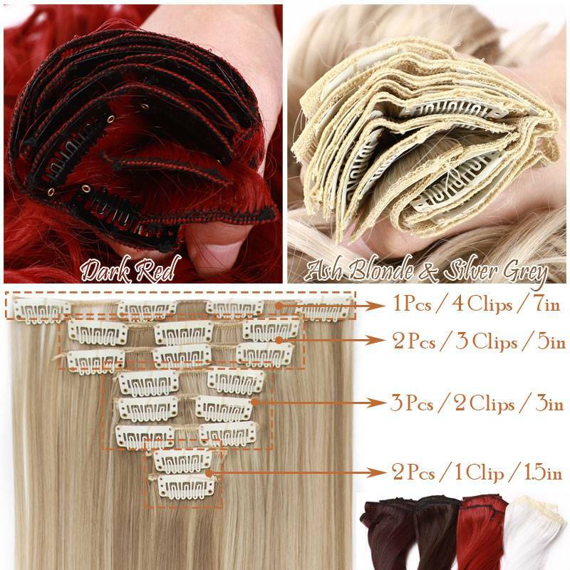 US 8Pcs 18Clips Clip in Full Head Synthetic Hair Extensions as Human Hair Curly