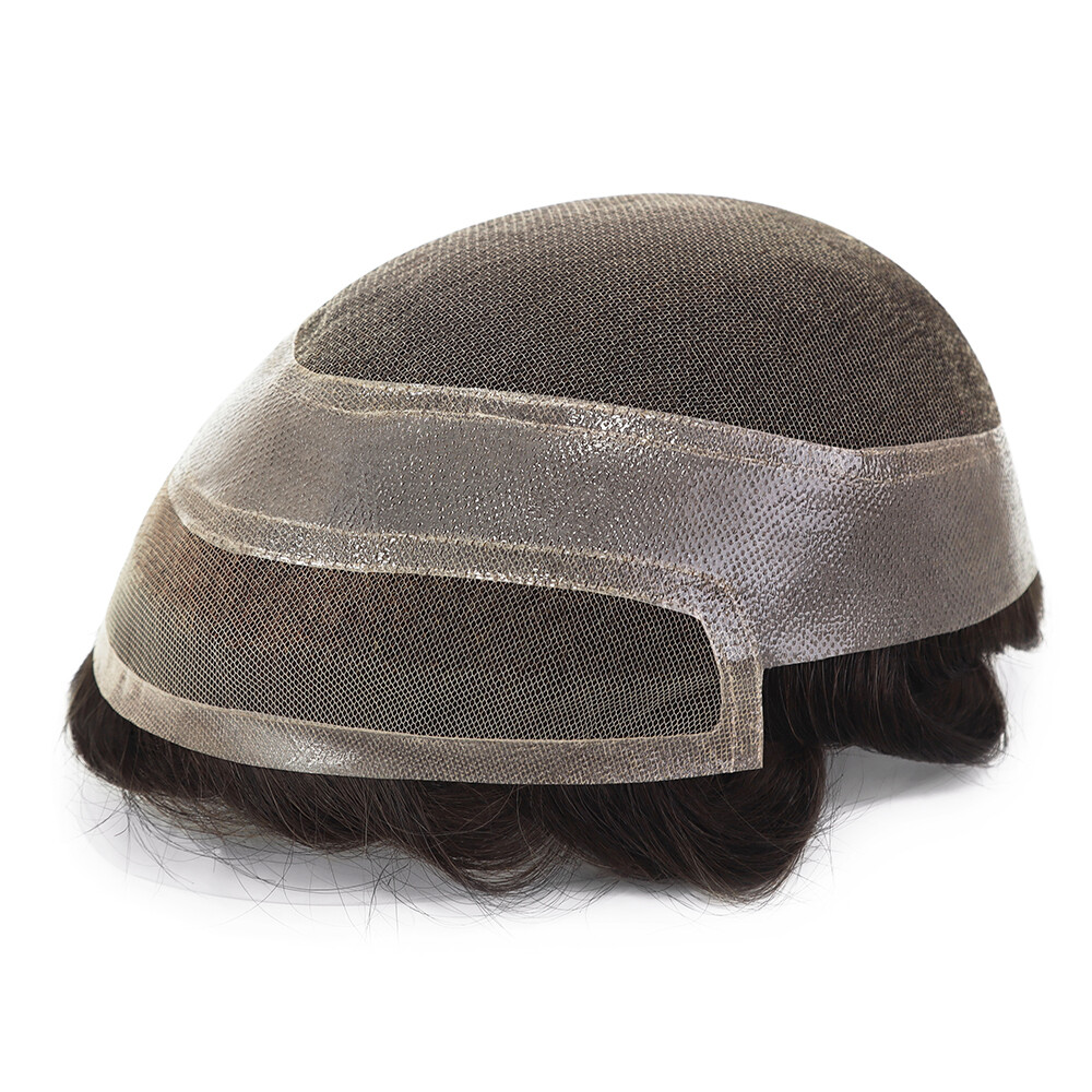 Toupee For Men Human Hair Lace Polyskin Replecement System Hairpiece Light Brown