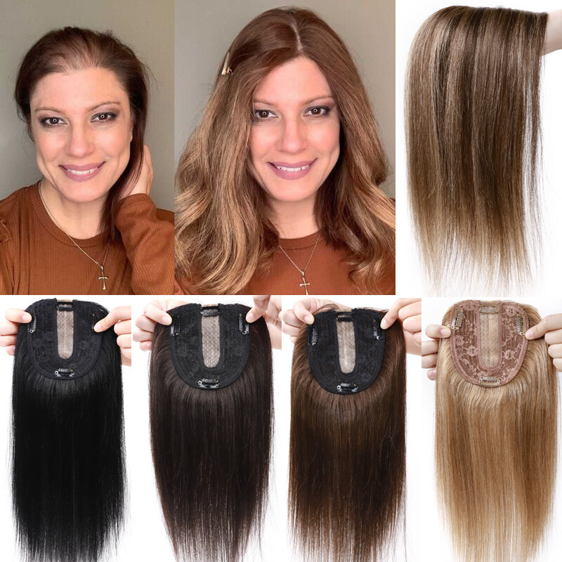 Women Hair Topper Hairpiece Clip in Wiglet 100% Human Hair Toupee For Loss Hair