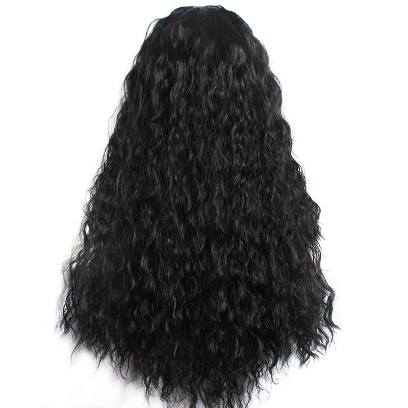 Black Water Wave Yaki Curly Wig with Middle Part Heat Resistant Synthetic Full