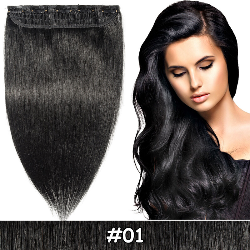 Wavy Straight Thick Clip In One Piece Remy Human Hair Extensions DIY Any Color G