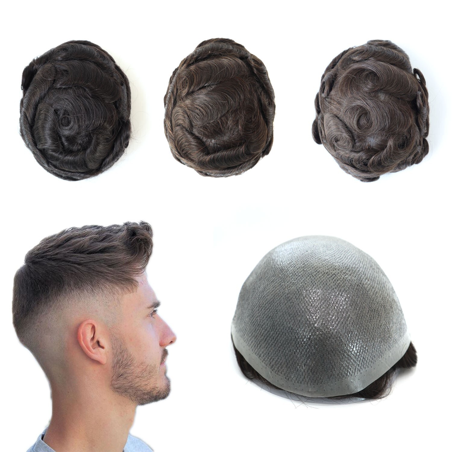 Toupee Hairpieces Invisable Super Thin Skin Male Wig Real Human Hair System 7×9