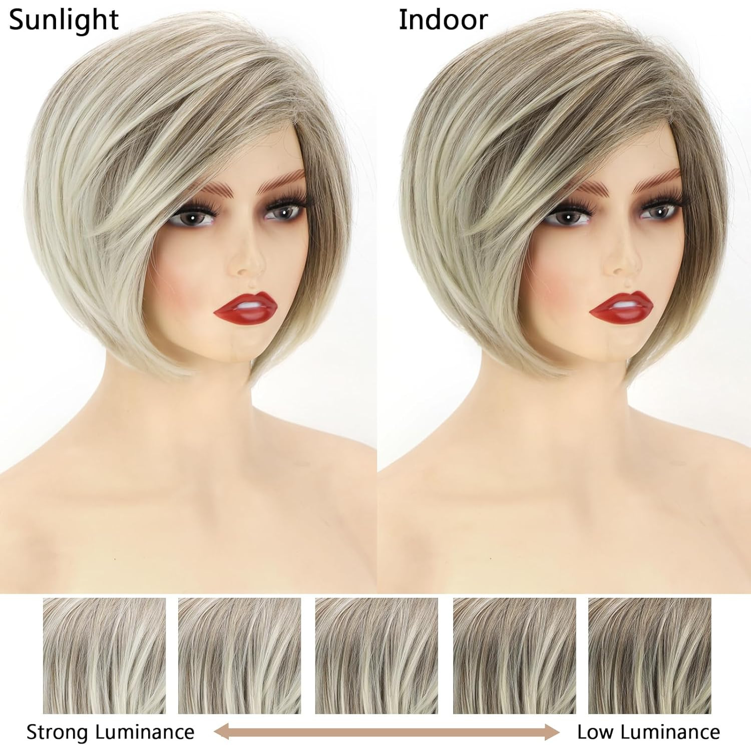 Layered Short Blonde Bob Wigs for White Women Chin Length Ash Blonde Side Part P