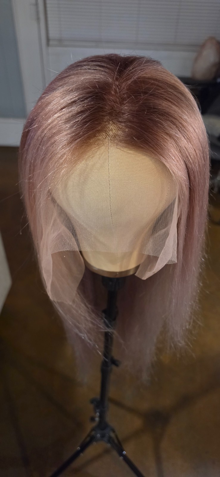 30″ Custom-colored 100% Human Hair Lace Front Wig – Pink Champagne
