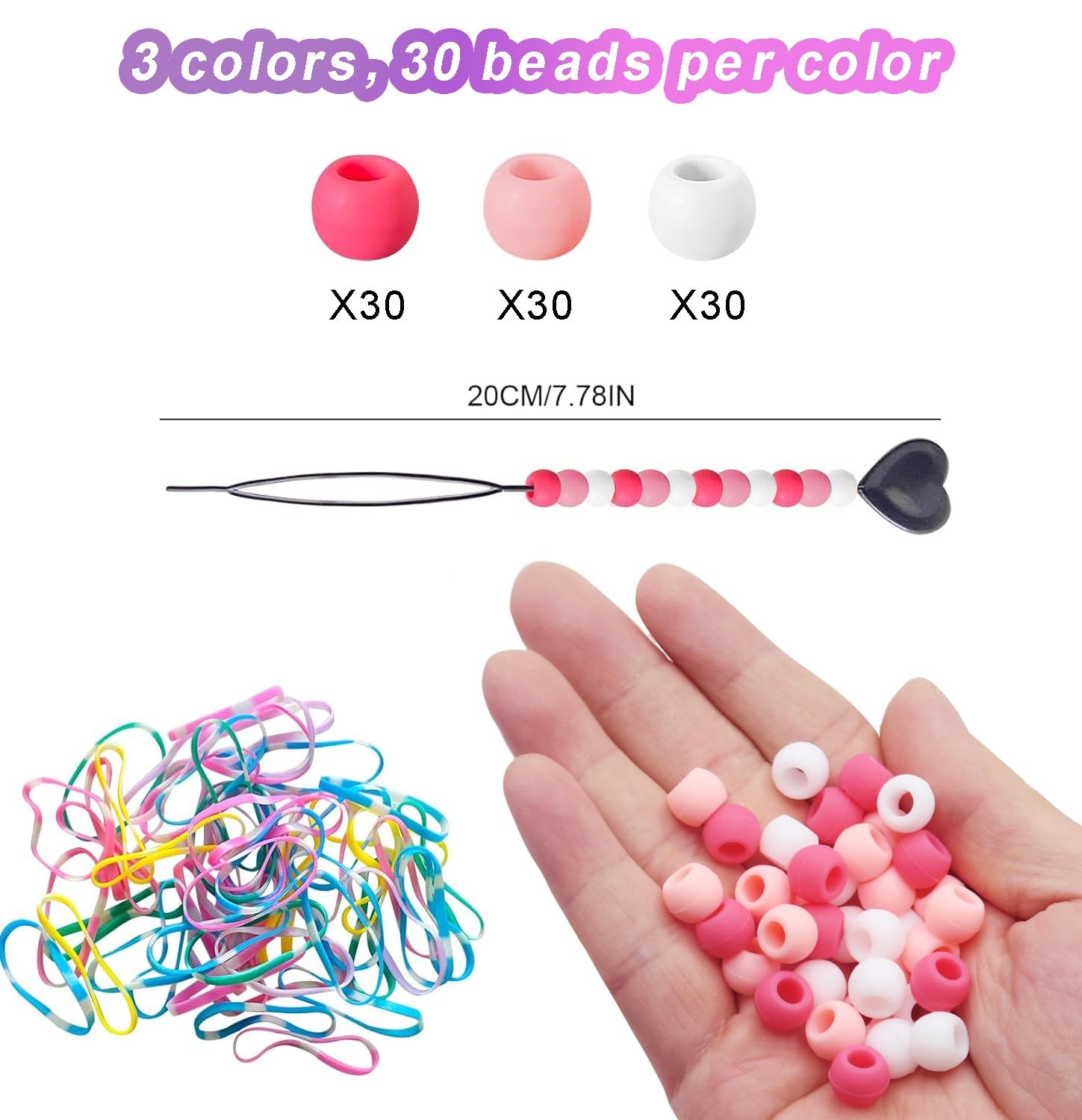 90 Pcs Silicone Hair Beads for Women Girls Braids, Soft Colorful Pony Beads B…