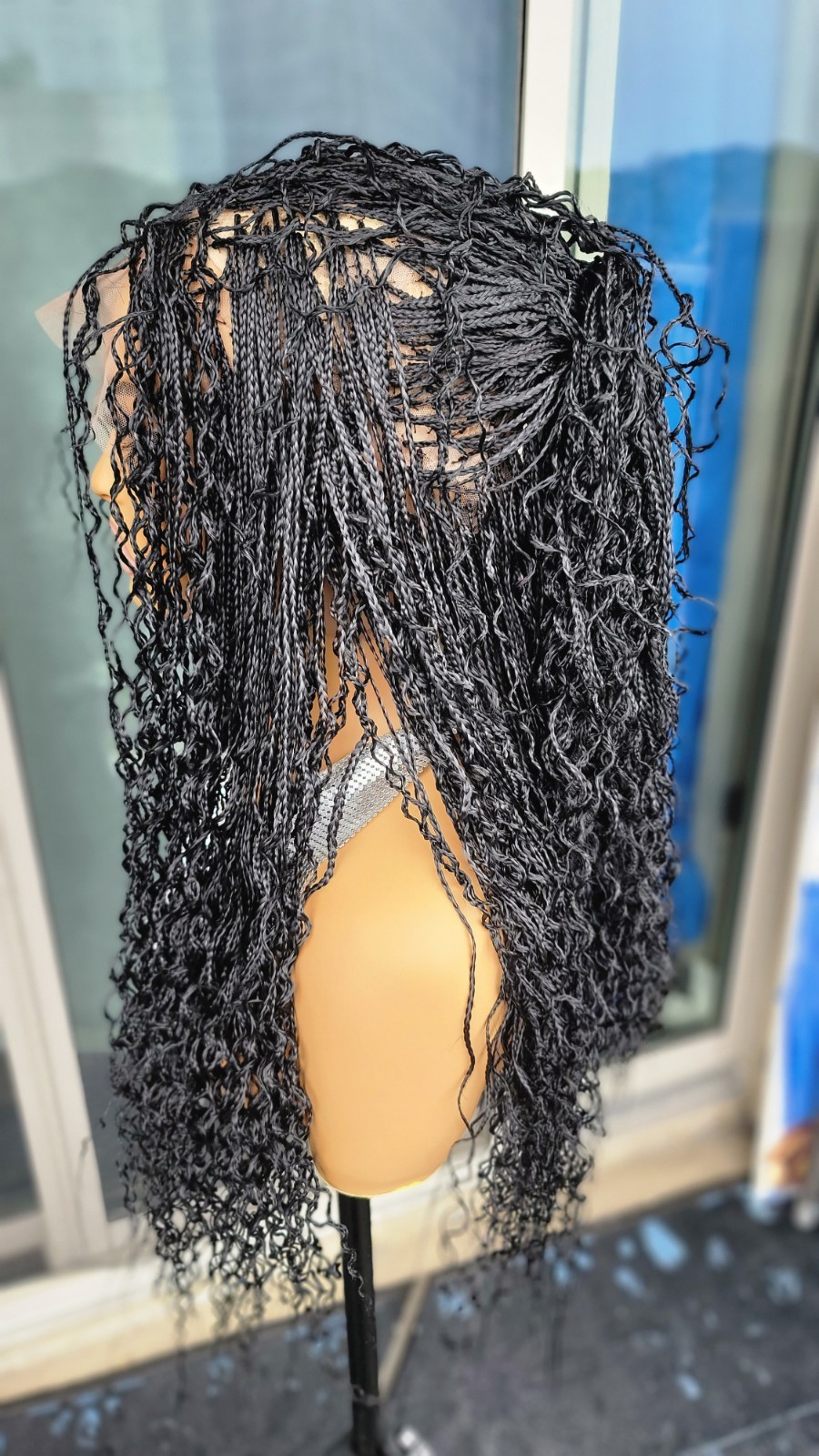 Braided Wig 22″ Micro Boho Braids Jet Black Full Lace Glueless Handmade Long NWT