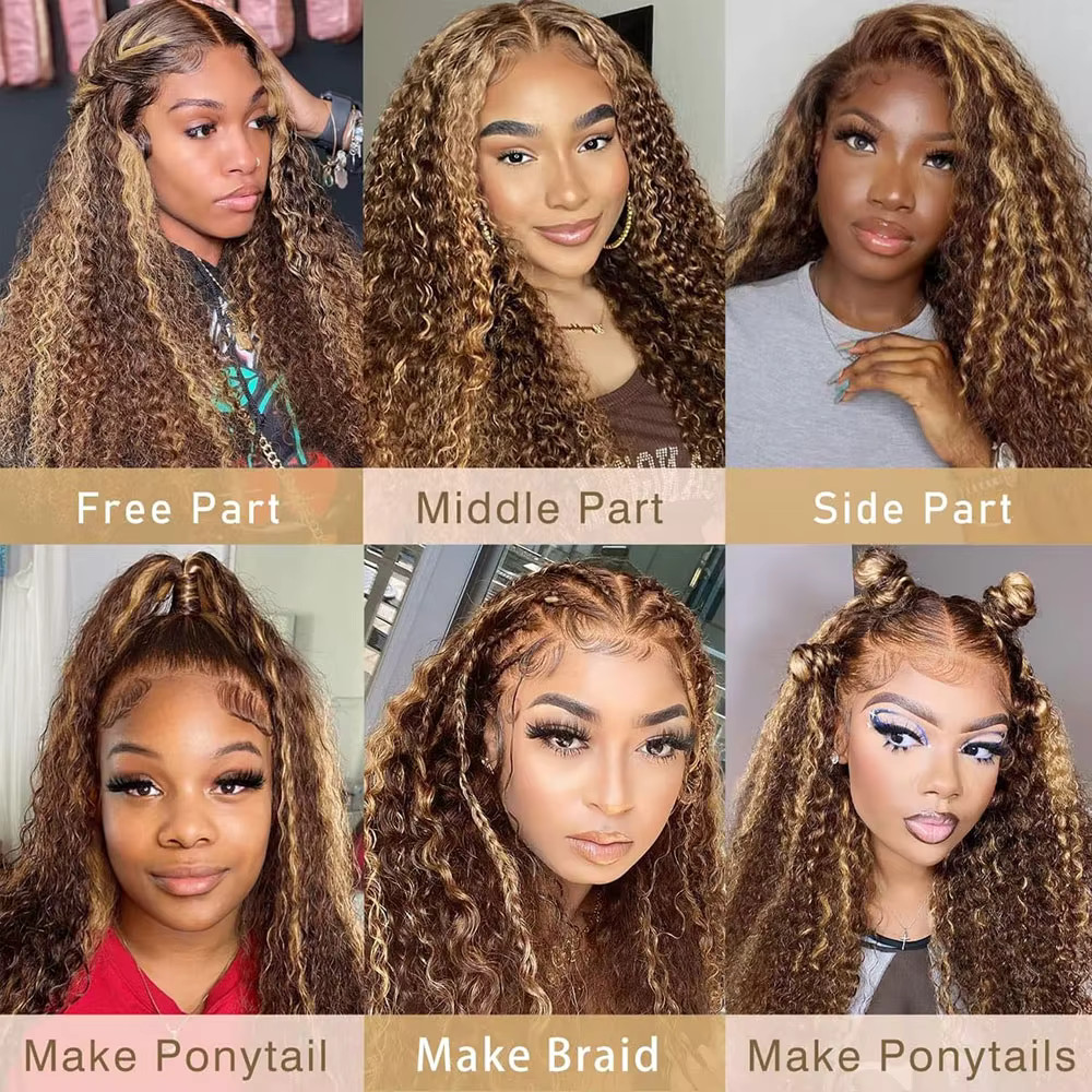 Highlight Curly Wig 13×4 Lace Front Wig Human Hair Wigs Glueless HD Deep Wave La