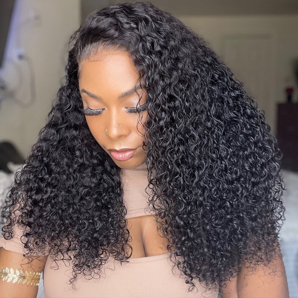 UNice Cambodian Kinky Curly Human Hair Extension Bundles with Lace Closure Weave