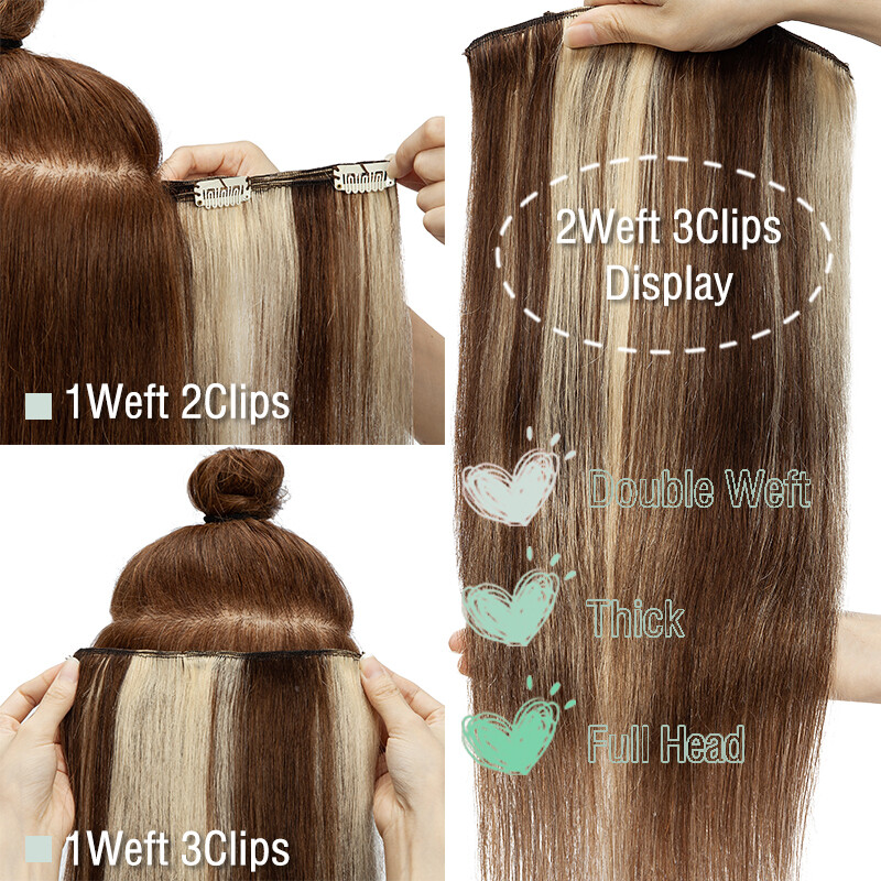 10-24″ Double Wefts Clip in 100% Remy Human Hair Extensions Full Head Long THICK