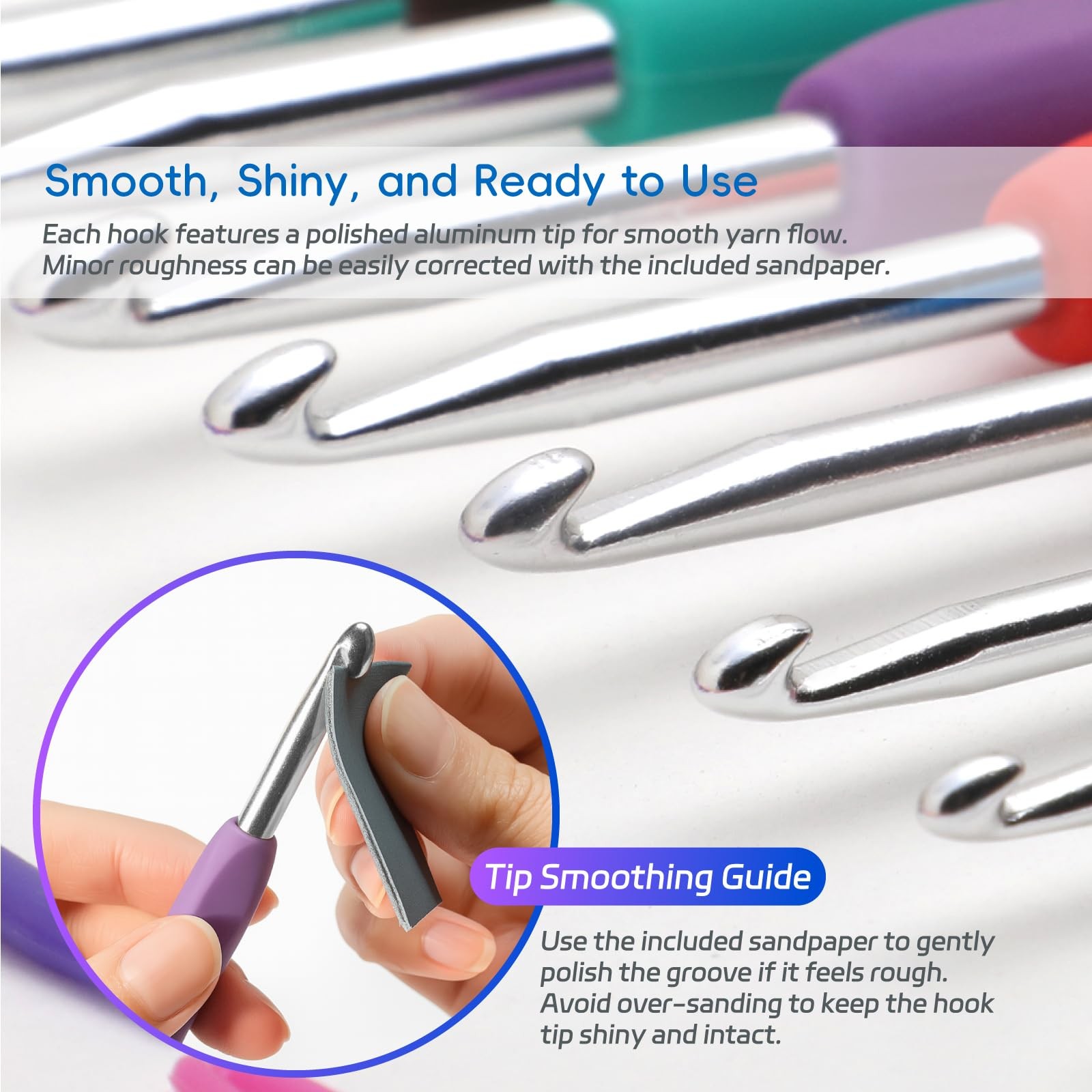 9PCS Ergonomic Crochet Hooks Set by Flickzo – Aluminum 2-6mm, Multicolor