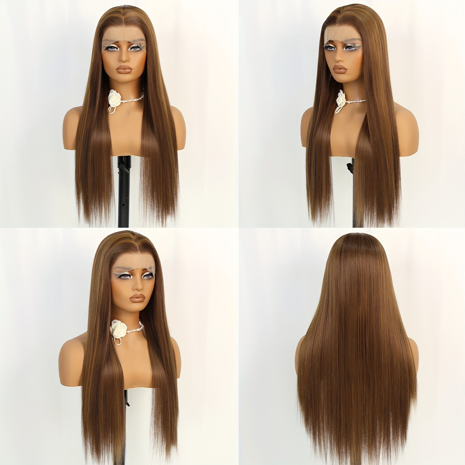 Brown Blonde Highlights 13×4 Pre Plucked Long Straight Lace Front Wigs Glueless