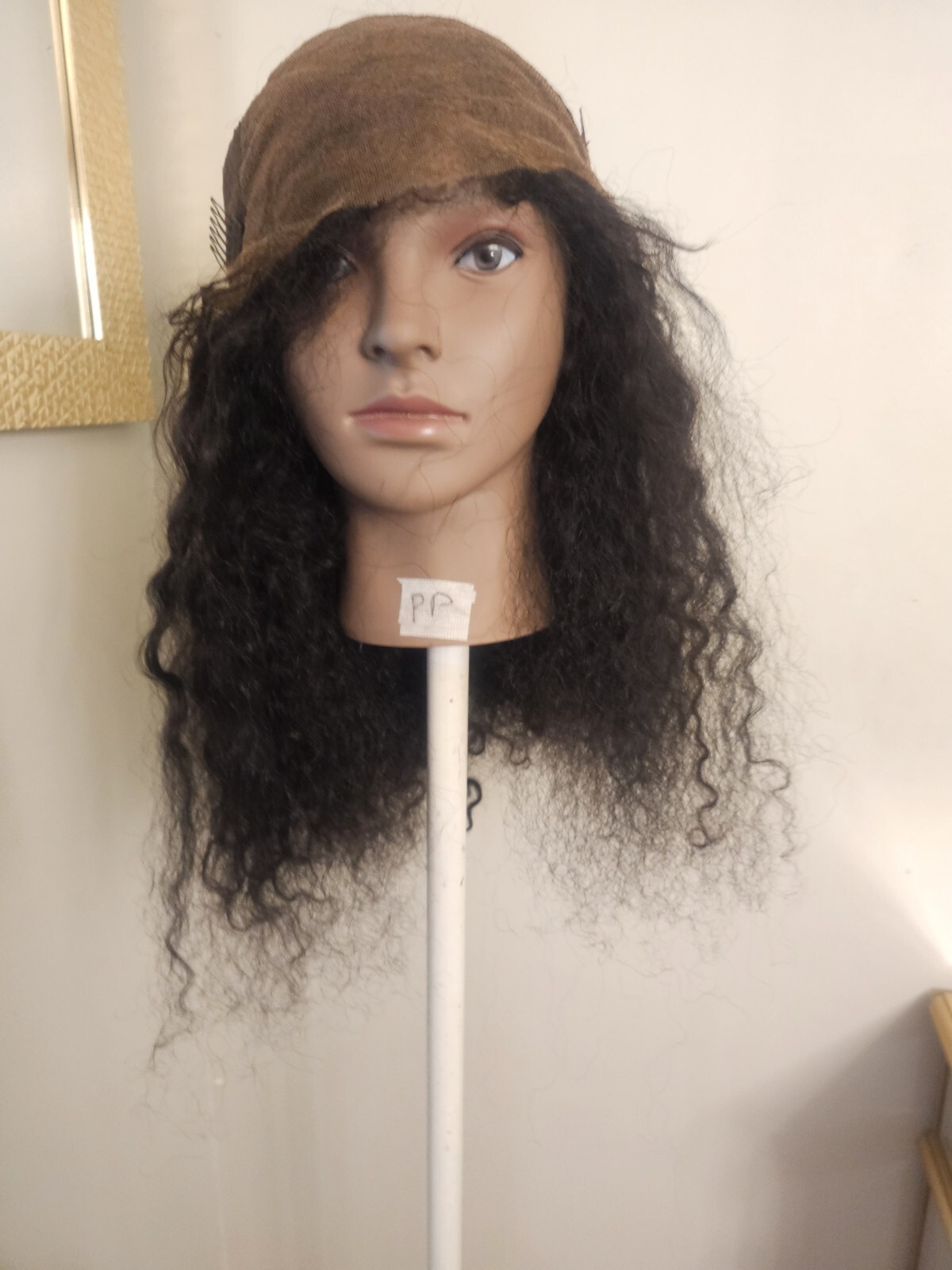 High Quality regular Top Black 20″ curly 150% Virgin Human Hair Lace Wig