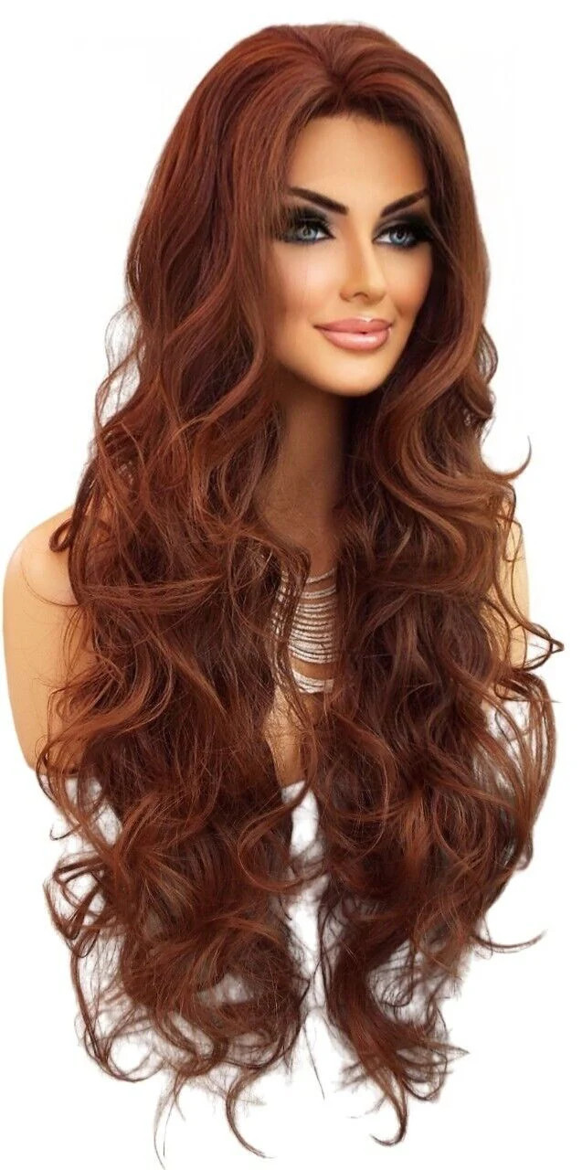 LONG WAVY HAND TIED LACE FRONT HEAT FRIENDLY WIG CLR T4.30 STUNNING US SELL 485