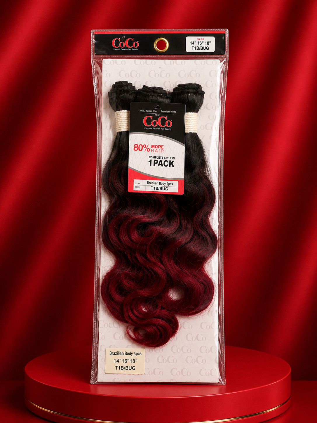 CoCo Premium Blend Body Wave Hair 4pc Set. 1B/ Burgundy “14”16″18 NEW!