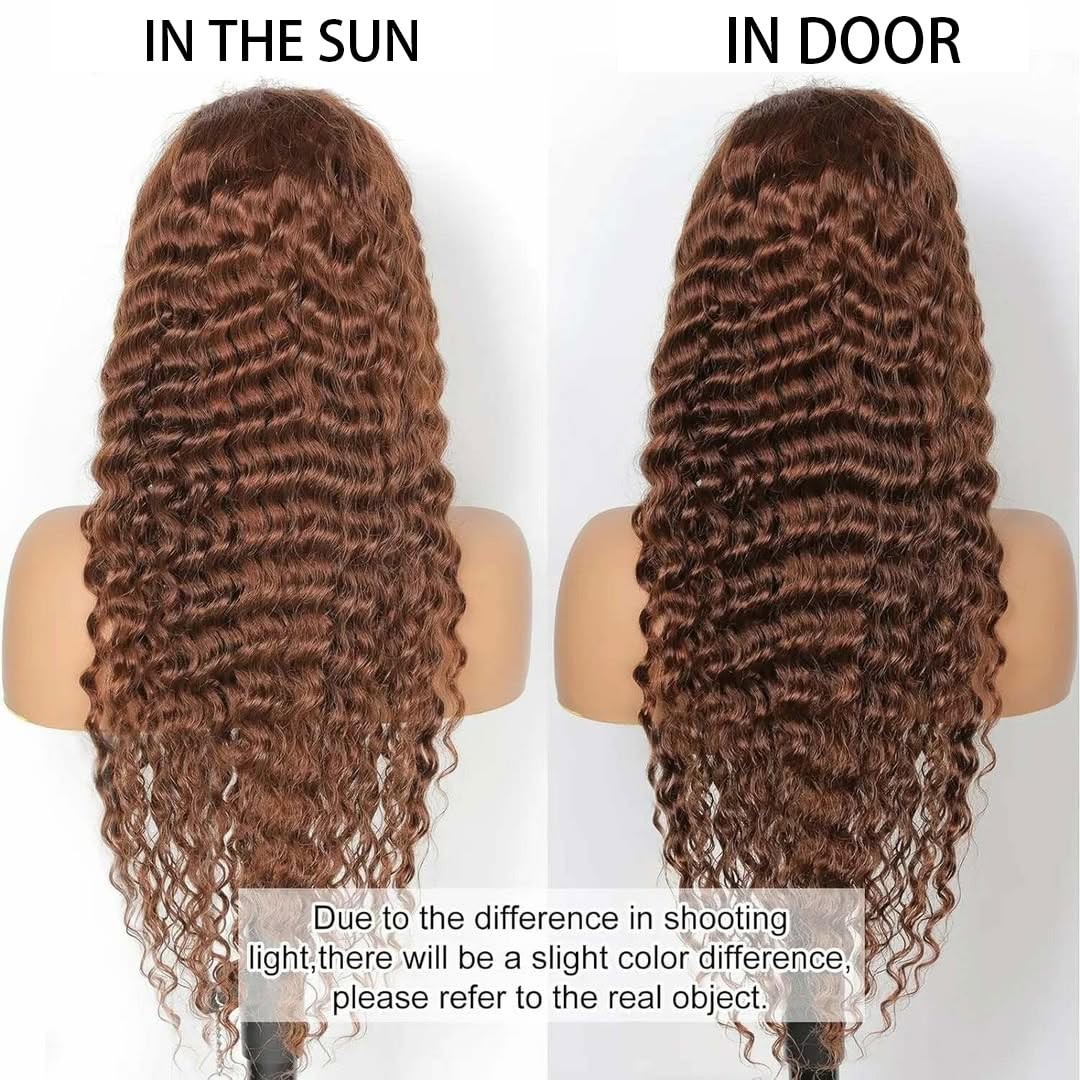 Qiikota 20 Inch Chocolate Brown Deep Wave Lace Front Wigs Human Hair Pre