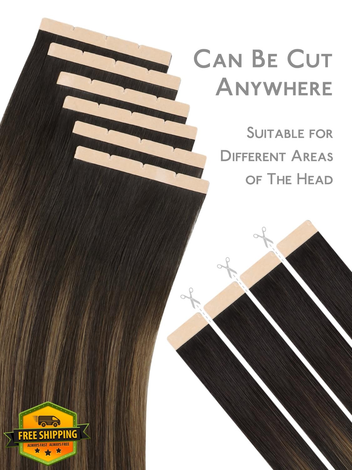 Wennalife 8cm Tape Hair Extensions 24 inch 100g 20pcs Balayage Dark Brown Che…