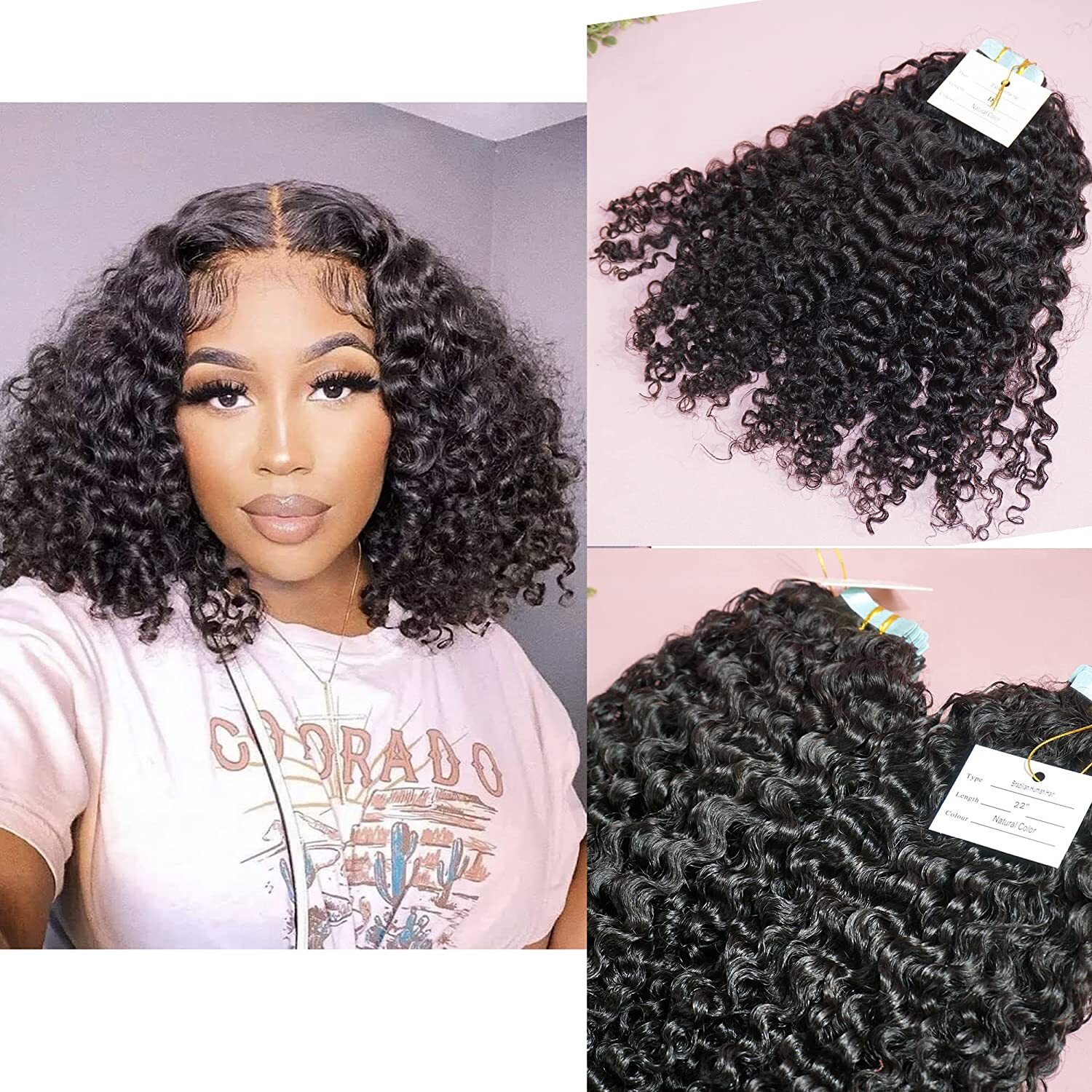 Sassy Curly Tape In Hair Extension Brazilian Human Hair Skin Weft 100g 40Pcs