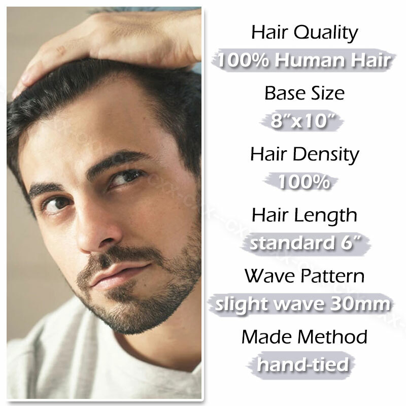 Mens Hair Replacement System Full Lace Poly Thin Skin Toupee Human Hair Piece PU