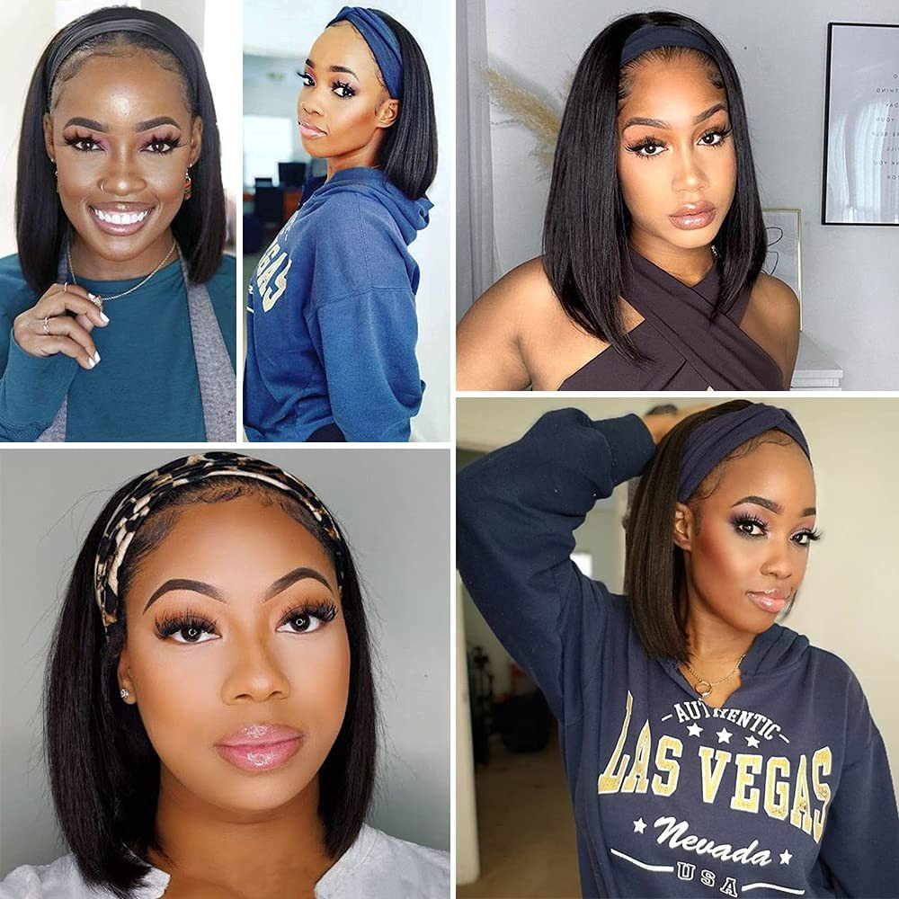 Bob Headband Wigs Human Hair Straight Headband Wigs For Black Women Short Bob