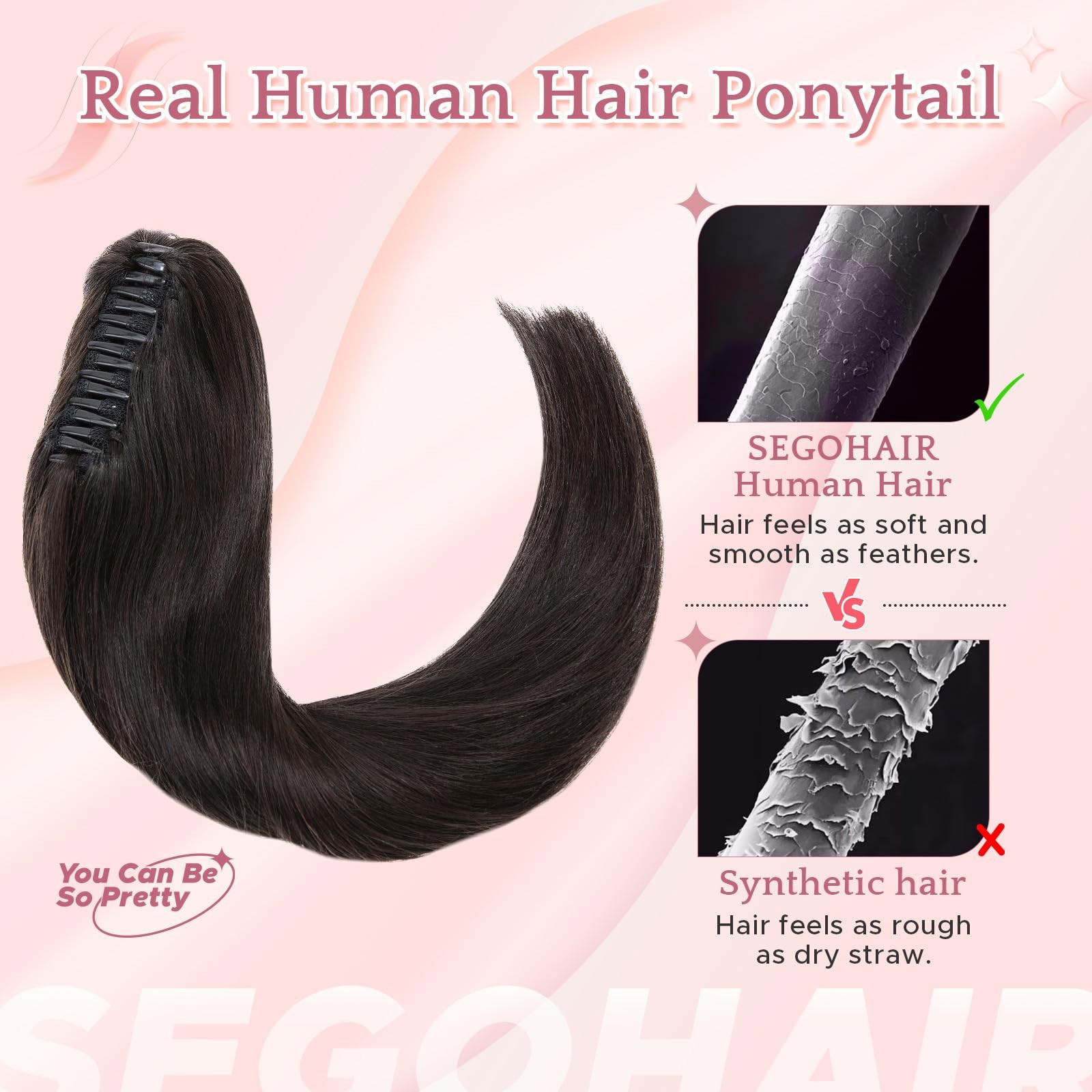 Segohair Human Hair Claw Clip Ponytail Extension 100 Real Human Hair Clip-In