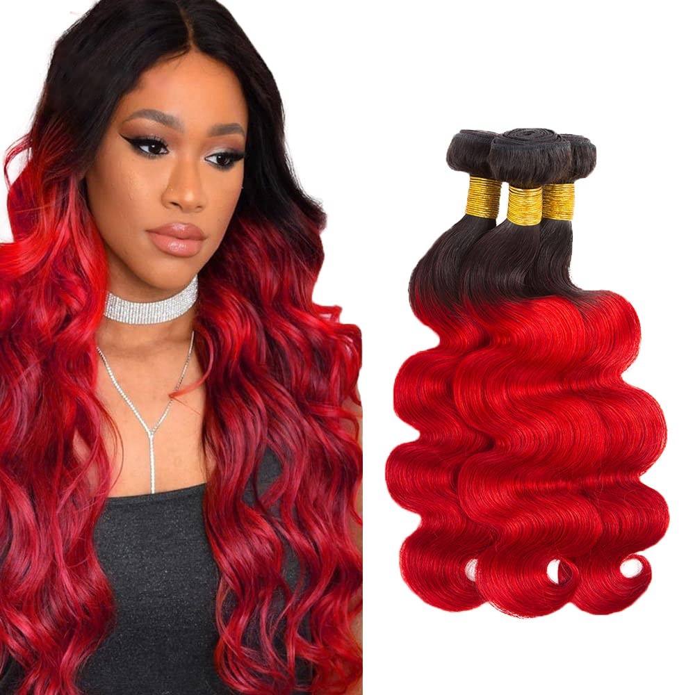 14 16 18 Inch 1b/RED Human Hair Bundle Red Body Bundles Double Weft Peruvian …