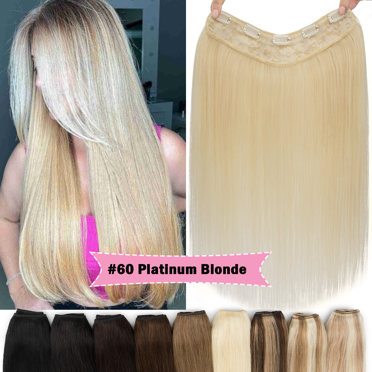 Hair Extensions 100% Human Remy Piece Wire In One Piece Weft V Shape U Part US