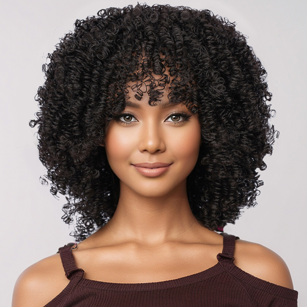 Short Curly Wigs for Women Soft Big Curly Wig with Bang Heat-Resistant Wavy Wig