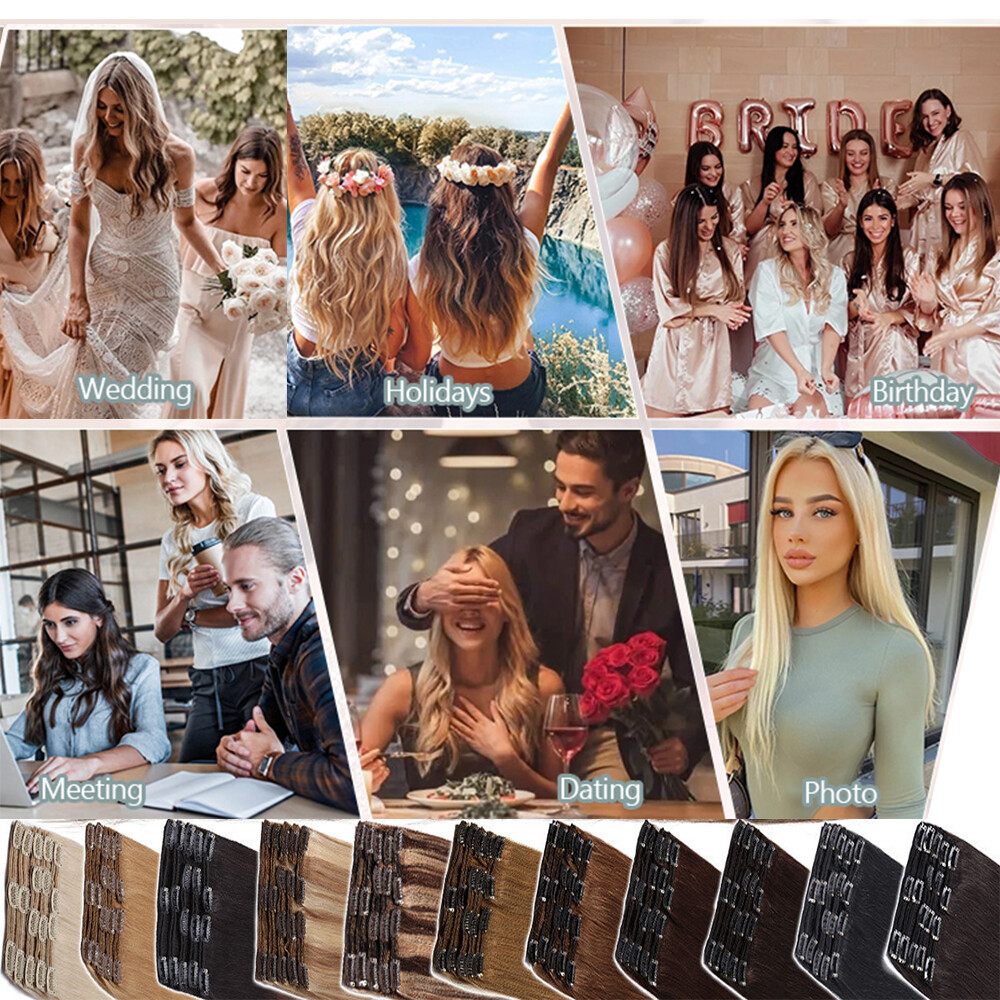 Luxury THICK Double Weft Clip In 100% Real Remy Human Hair Extensions Full Head