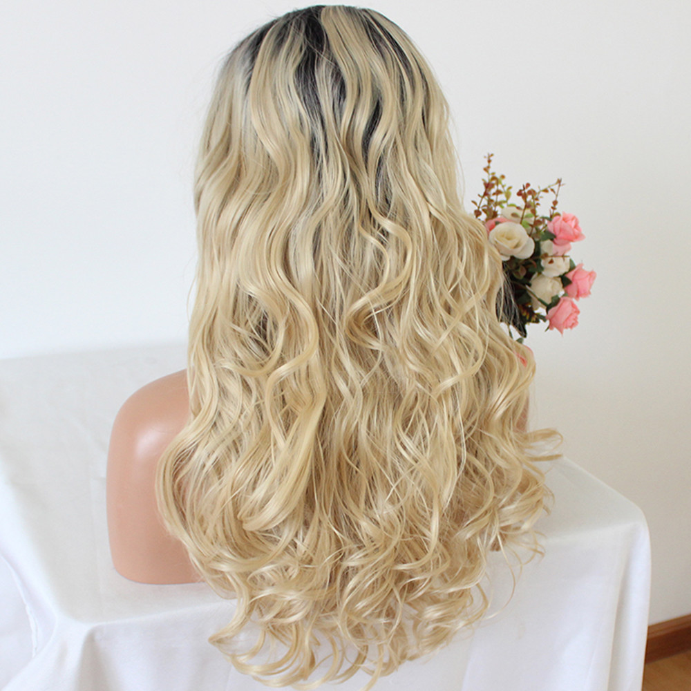 Black Blonde Ombre Synthetic Lace Front Wig Long Full Women’s Wigs Fashion Wavy