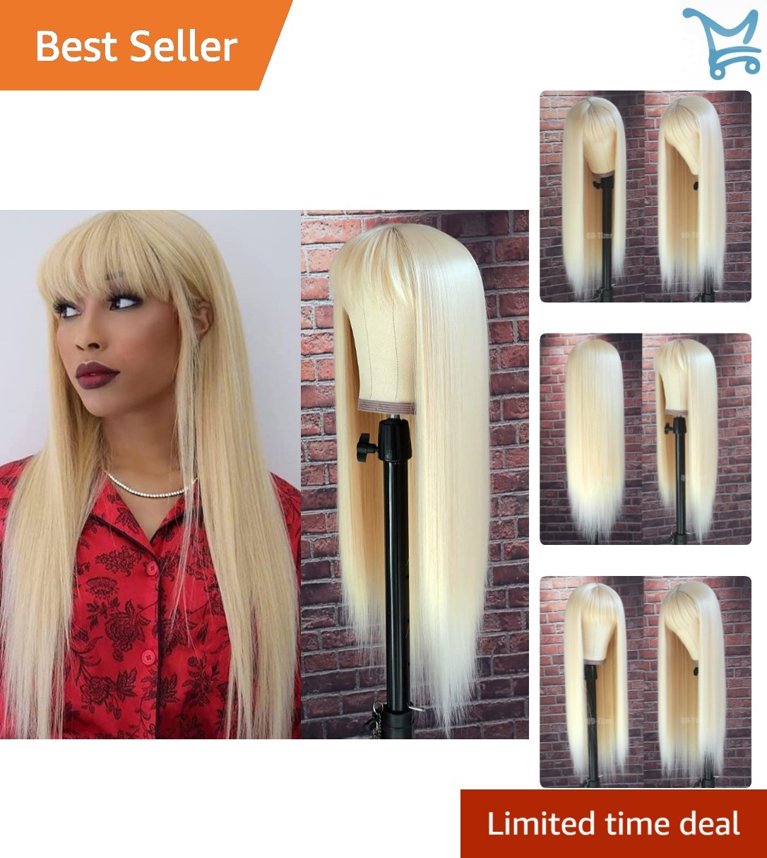 Blonde Synthetic Wig 22 Inch Straight with Bangs Heat Resistant Easy Wear