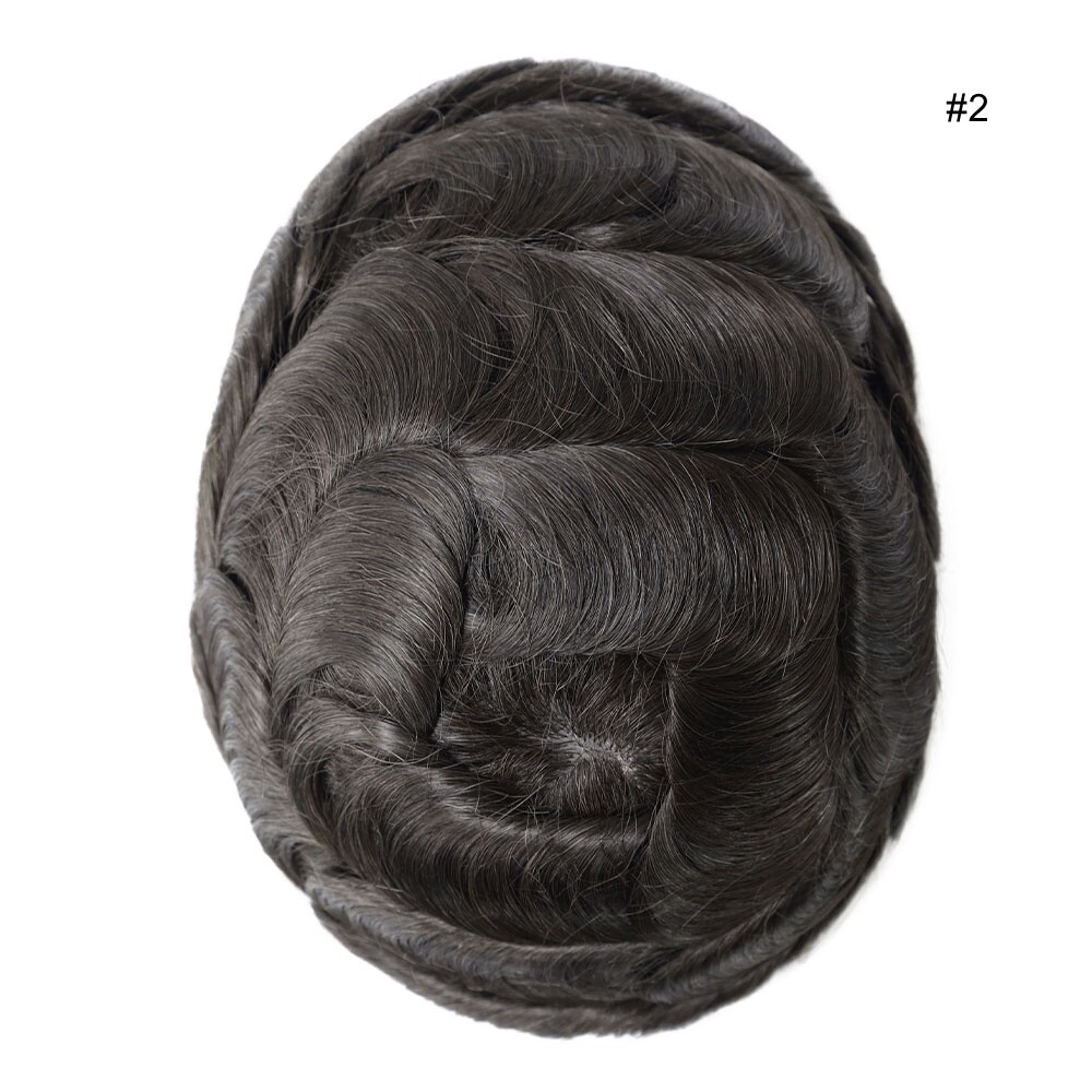 Mens Human Hair Replacement System Fine Mono Toupee Dark Brown Hair Pieces DRM#2