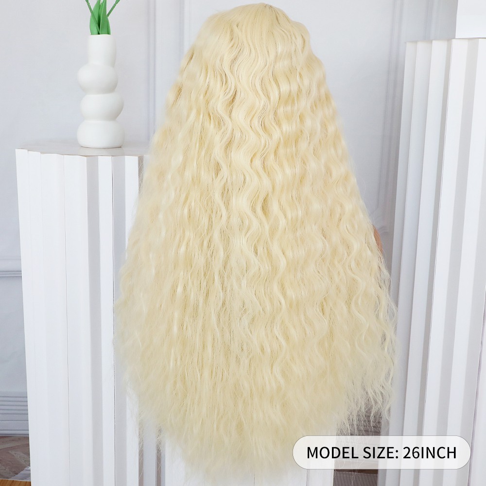 Long Deep Wave Lace Front Wigs Curly Hair 613 Light Blonde Pre Plucked Natural
