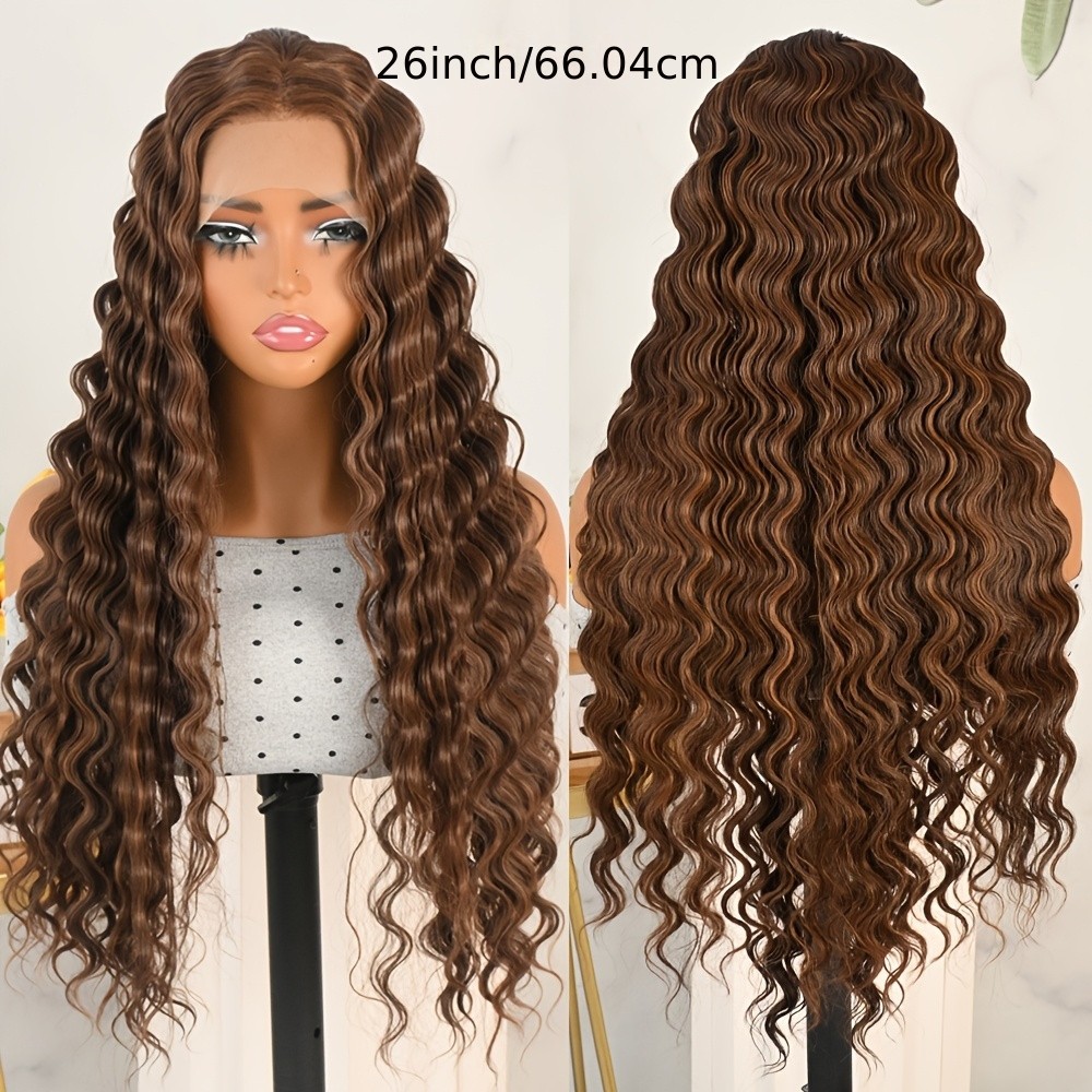 Lace Front Wigs Long Deep Wave 13×4 Glueless Replacement Hair Brown Highlight