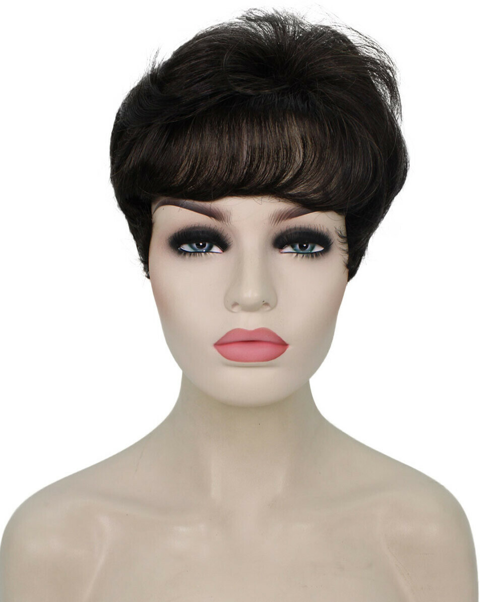 Ava – Straight Kanekalon Synthetic Fiber Full Wig, 1.5 – 4.5 in, Dark Brown