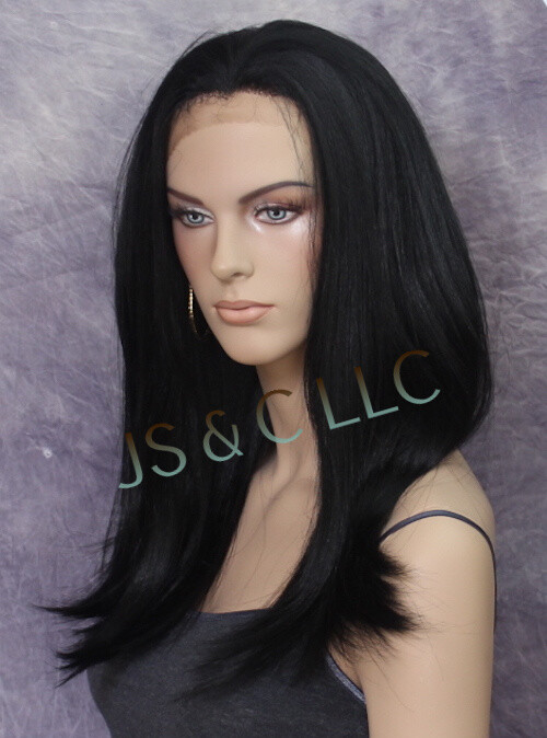 Human Hair Blend FREE PART Wig Lace Front Long Straight Black WBCL 1