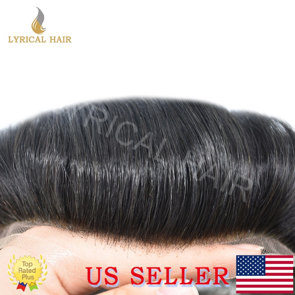Lace Front Mens Toupee Human Hair Replacement Fine Mono Hairpiece Skin PU System