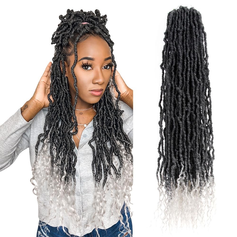 BOHOBABE 18″ Faux Locs Crochet Hair Wavy Curly Ends Pre-looped Synthetic