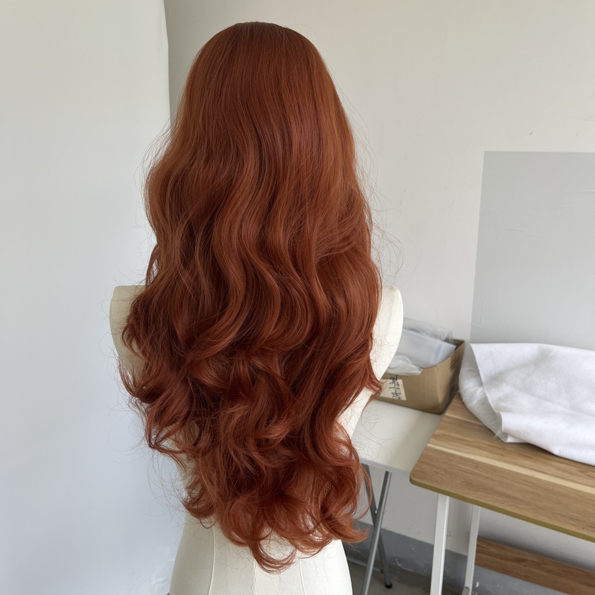 Heat Resistant Hair Copper Red Layered Long Wavy Costume Wig Natural