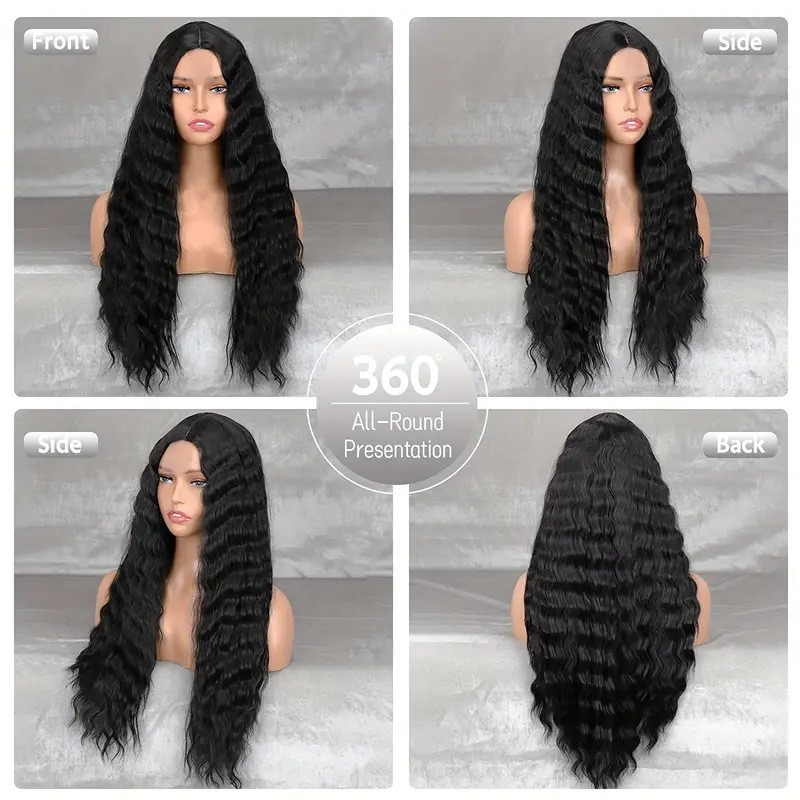 32 Inch Black Long Curly Lace Front Wig for Black Women Synthetic Full Wig