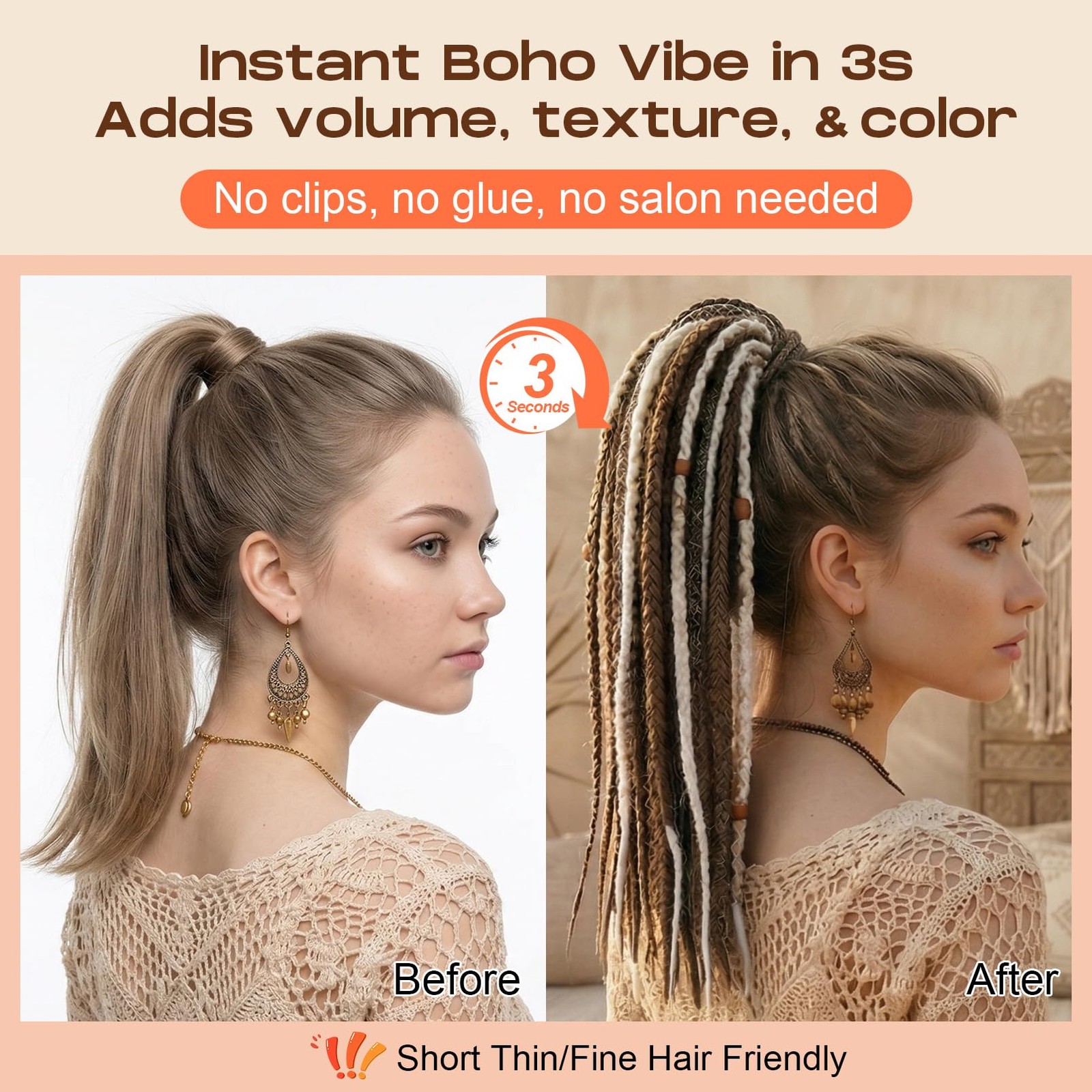 Seikea Boho Braided Ponytail Extension On Hair Tie 16 Full Volume Lightweight