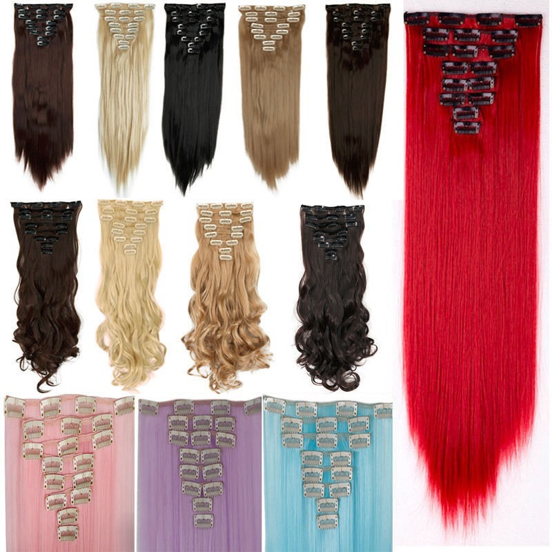 US Real 8PC 18 Clips Clip In Hair Extensions Hairpiece As Human Hair Extentions