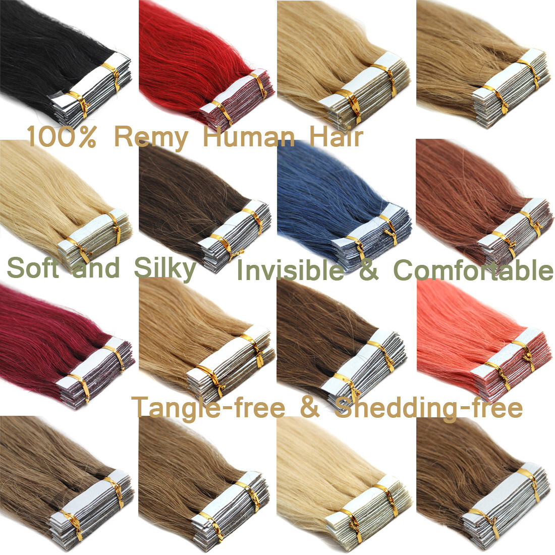 Tape in Real Human Hair Extensions Thick Invisible Skin Wefts Remy Russian Hair