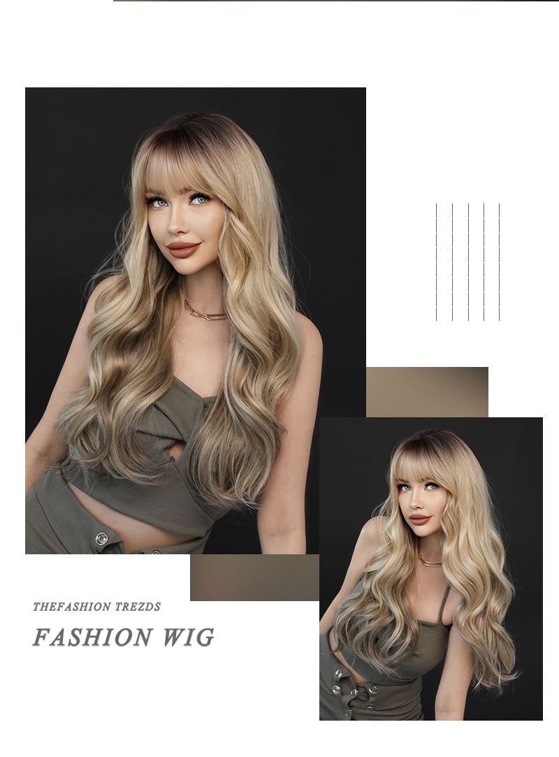 Gradually changing natural blonde long wavy hair synthetic rose net