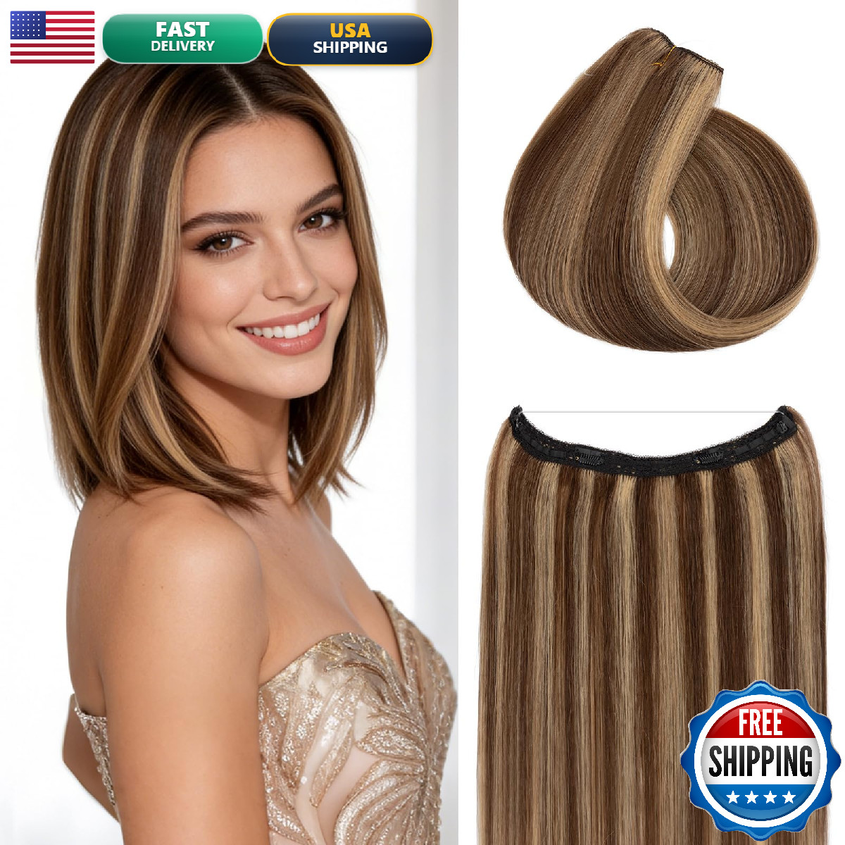 Rich Choices Short Halo Hair Extensions Real Human Hair Remy Hairs Halo