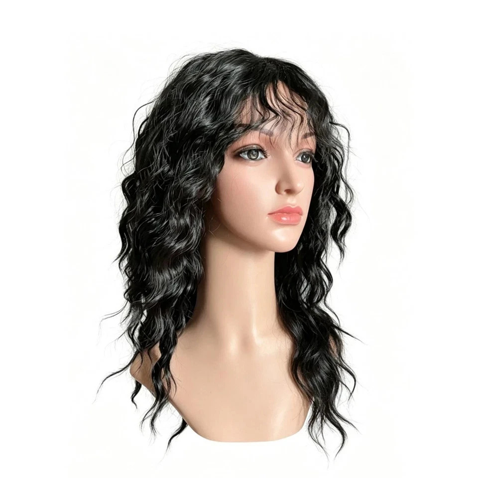 Women’s Black Body Wavy Wig Synthetic Wig with Bangs Curly Hair M106