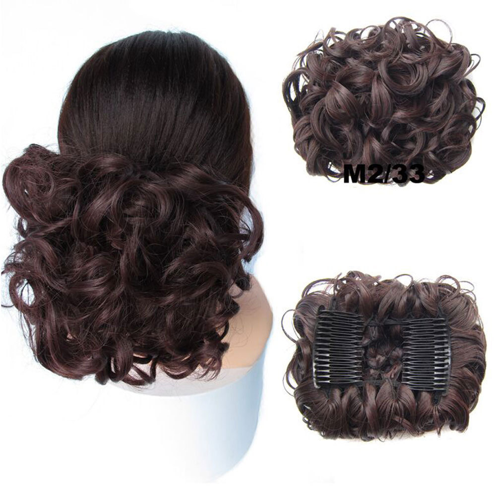 MEGA LARGE THICK Curly Chignon Messy Bun Updo Clip in Hair Extensions AS REAL US