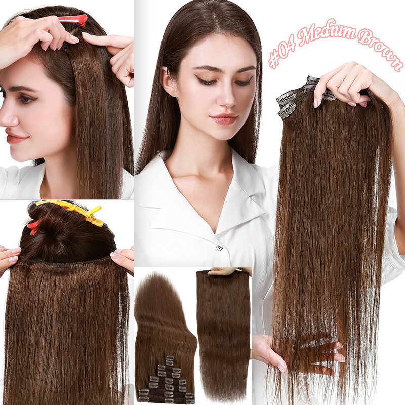 Double Weft Thick Clip In Remy Human Hair Extensions Full Head Ombre Body Wave