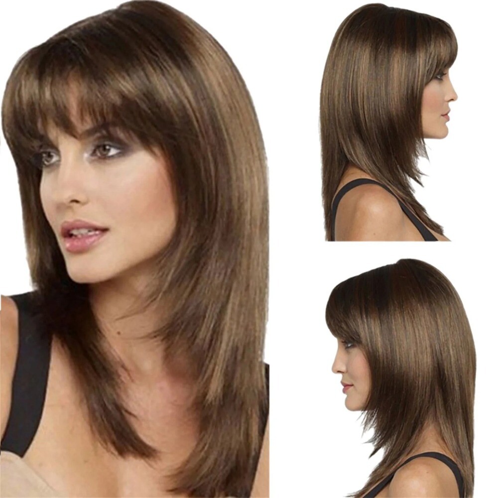 Women Long Curly Brown Natural Wig Glueless Wig Heat Synthesis Adult Female Wig