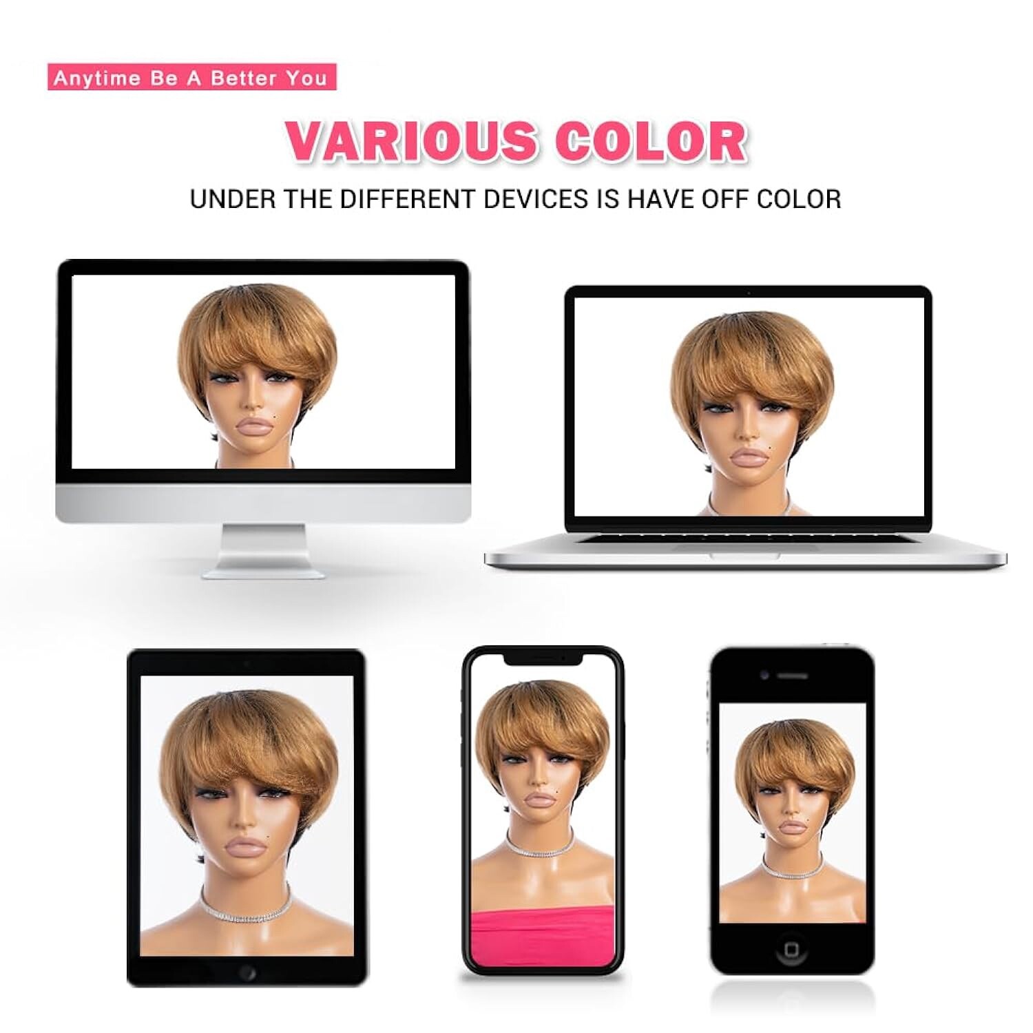 Pixie Cut Straight 100% human hair Brazilian Remy Mixed Natural to Honey Blonde